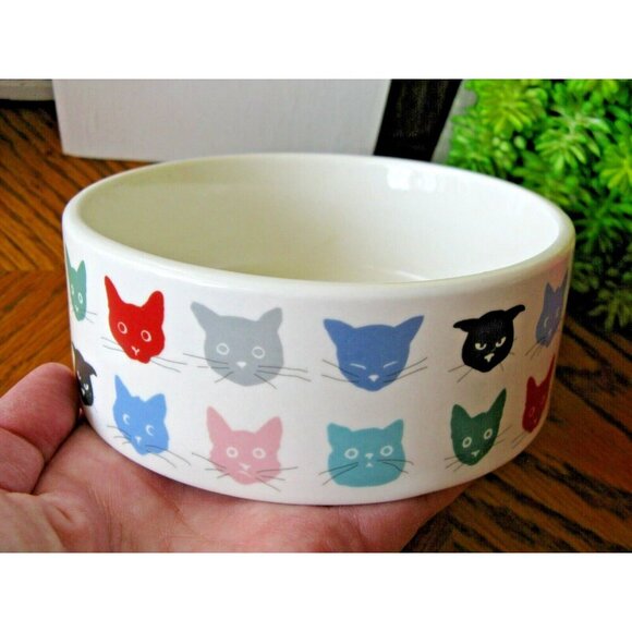 New Fringe Brand Adorable Kitty Cats MEOW Glazed Ceramic Colorful Cat Bowl - 5" - Picture 4 of 10